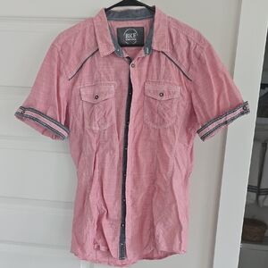 BKE Men's Pink Short-Sleeve Button-Down Shirt with Contrast Trim